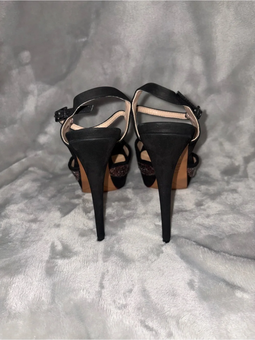 Women's Black and Burgundy Sequin Platform Heels